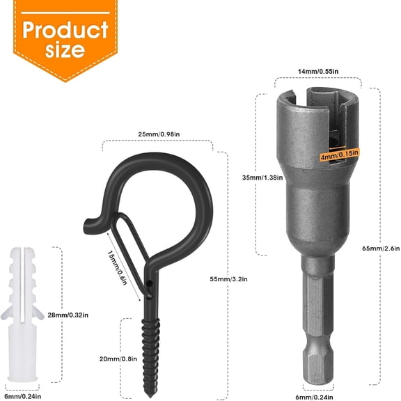 OTGFRF-32Pcs Q-Hanger Hooks with Safety Buckle, Windproof Screw Hooks for Hanging Outdoor String Lights, Plants, Christmas Decorations, Includes Wing Nut Driver, Black