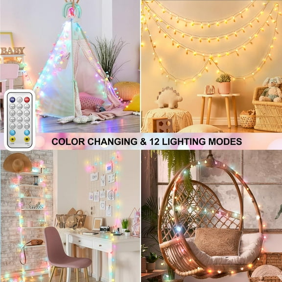 OTGFRF-33 FT 100 LED Color Changing Battery Operated String Lights Waterproof, Warm White & Multicolor Fairy Lights USB Powered with Remote for Indoor Party Girls Bedroom Classroom Decor
