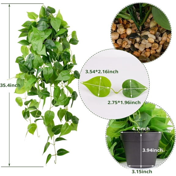 OTGFRF-35.4in Artificial Plants in Black Pot Realistic Fake Hanging Potted Greenery with Faux Ivy Vine & Pothos - Ideal for Shelf, Home, Office, Indoor & Outdoor Garden Decor