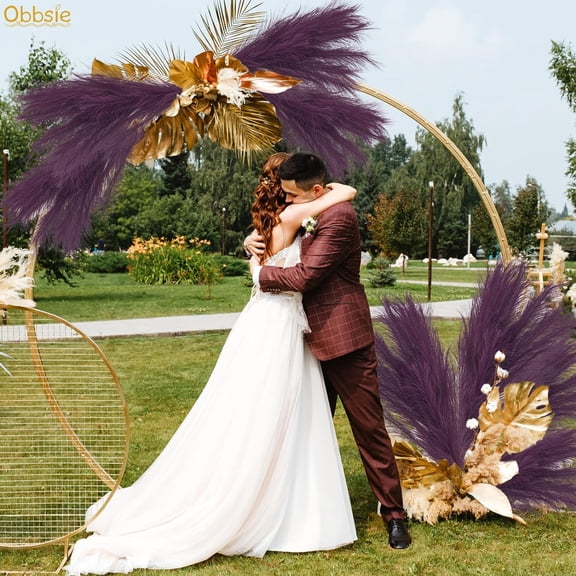 OTGFRF-35" Faux Pampas Grass Decor, 8pcs Large Tall Fluffy Artificial Pompous Grass Branches Floral Fake Pompas Grass Bulrush Floor Vase Filler Flower Arrangement for Home Wedding Boho Decor, Purple