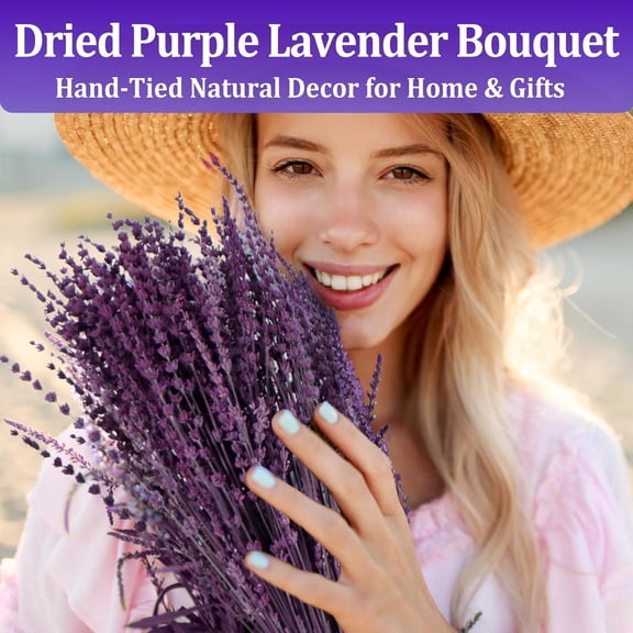 OTGFRF-350 Stems 2 Bundles Dried Purple Lavender Flowers, 4.23oz(120g) Preserved Flowers Bouquet, 16'' Purple Lavender Stems for Wedding Home Fragrance Vase Crafts Decor