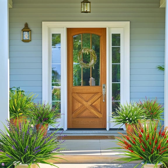 OTGFRF-36 Pcs Artificial Plants Outdoor, UV Resistant Fake Outdoor Flowers Faux Plastic Monkey Greenery Grass for Front Porch Window Box Outside Garden Home Office Planters Desk Decor (Mixed Color)