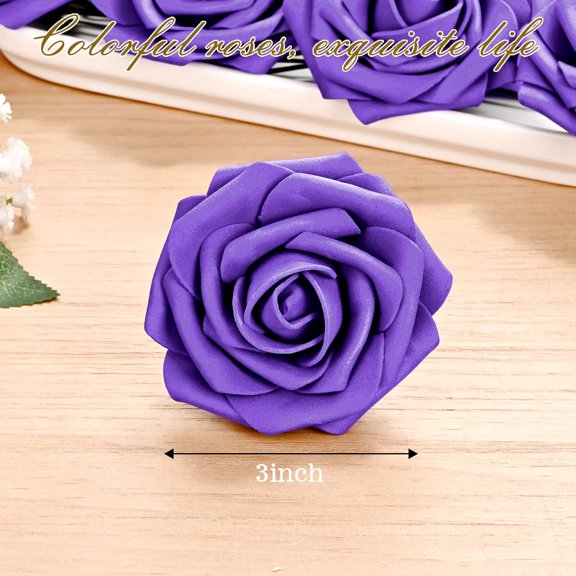 OTGFRF-36Pcs Artificial Flowers Fake Roses with Stems, Deep Purple Boxed Foam Roses for DIY Bouquets Centerpieces Wedding Party Arrangement Bridal Shower Decor