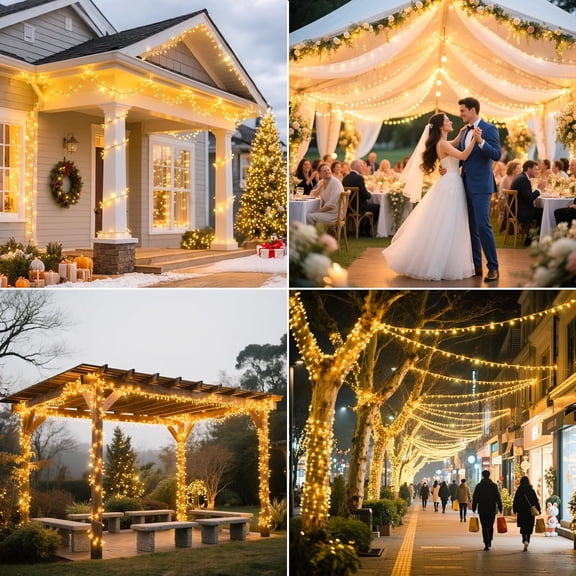 OTGFRF-394 FT 1000 LED Christmas Lights Outdoor String Lights 8 Modes & Timer Fairy Lights Plug in Waterproof LED String Lights for Xmas Yard Tree Patio Wedding Holiday Party Decorations (Warm White)