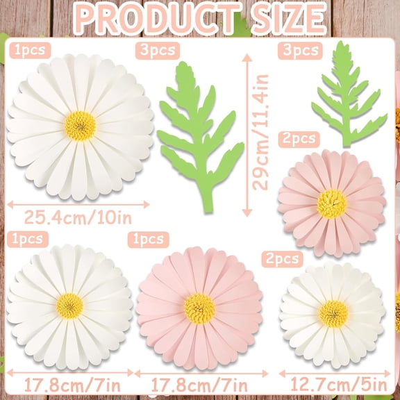OTGFRF-3D Paper Flower Wall Decor, White and Pink Daisy Decoration for Wall Artificial Large Flowers for Bulletin Board Floral Paper Flower Decoration for Classroom, Office, Baby Shower, Wedding.