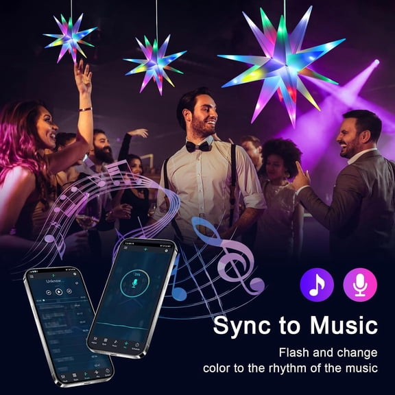 OTGFRF-3D Star Lights, Music Sync Star Lights for Ceiling, Color Changing Star Led Lights for Bedroom Wedding Party Indoor Outdoor Decoration, Waterproof 3D Moravian Star Outdoor Light with Remote