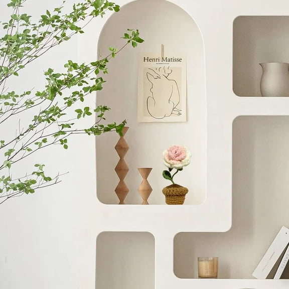 OTGFRF-3PCS Mini Crochet Tulip Potted Plant,Knitted Fake Rose Puff Flower for Bathroom Home Kitchen Rustic Table Centerpiece Shelf Decor