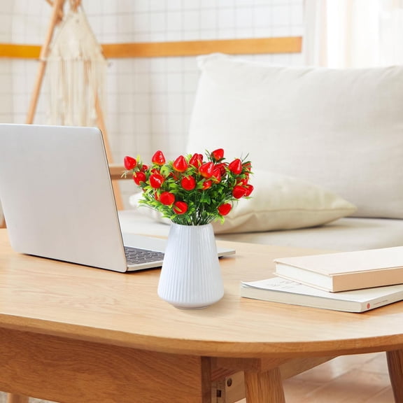 OTGFRF-3Pcs Simulated Strawberry Bouquet, Artificial Strawberry Stem Branches Decor, Realistic PVC Faux Plants for Home Restaurant Party Decoration