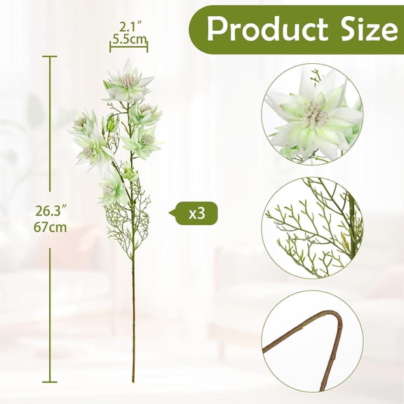 OTGFRF-3Pcs White Artificial Flowers Silk 26.3" Fake Protea Flower with Long Stem Faux Flowers Arrangement Branch with 6 Heads for DIY Wedding Party Centerpiece Floral Bouquets Table Home Decor