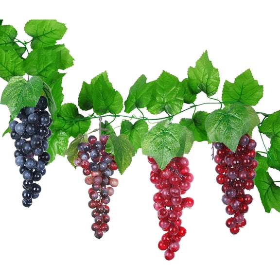 OTGFRF-4 Bunches Artificial Grape Fake Grapes with Vines, 4 Color Decorative Grapes Bunches for Vintage Wedding Favor Fruit Wine Decor Faux Fruit Props