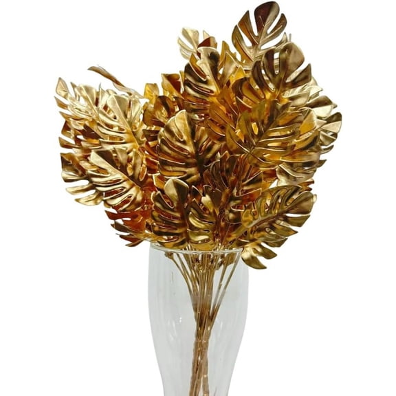 OTGFRF-4 Bunches Gold Artificial Plant,14" Tropical Bush Embellishing Holiday Florals,Indoor Outside Party for Flower,Flower Wreaths,Wedding Backdrop Arch Wall (Gold- Turtleback Leaf)