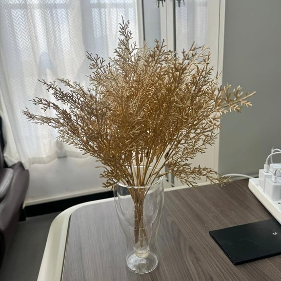 OTGFRF-4 Bunches Gold Artificial Plant,14" Tropical Bush Embellishing Holiday Florals,Indoor Outside Party for Flower,Flower Wreaths,Wedding Backdrop Arch Wall (Gold Pine Straw)