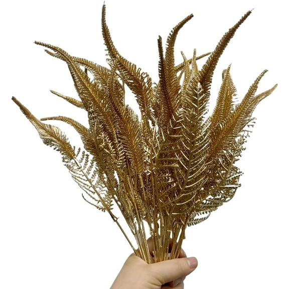 OTGFRF-4 Bunches Gold Artificial Plant,14" Tropical Bush Embellishing Holiday Florals,Indoor Outside Party for Flower,Flower Wreaths,Wedding Backdrop Arch Wall (Gold Tail Grass)