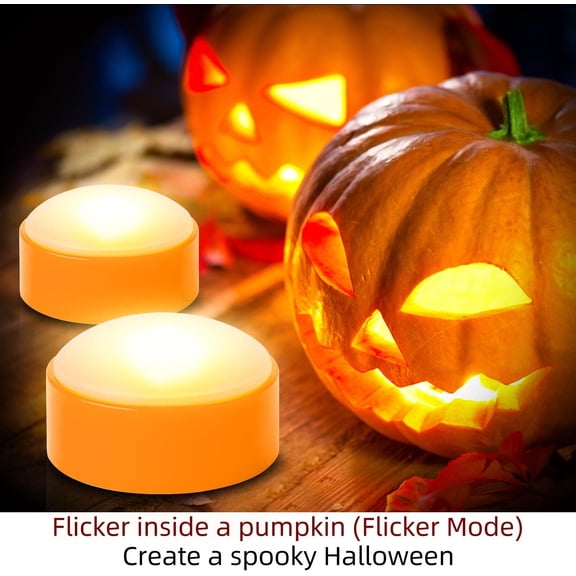 OTGFRF-4 PCS Halloween Pumpkin LED Lights with Remote Timer Bright Flickering Battery Operated Jack-O-Lantern Electric Flameless Candles for Halloween Decorations Gift Supplies Orange Color