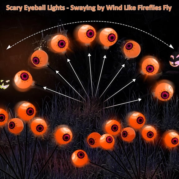 OTGFRF-4 Pack Halloween Decorations Outdoor Path Lights - 32LED Solar Eyeball Pathway Light Swaying by Wind, Waterproof Solar Halloween Stake Lights for Garden Yard Porch Patio Pathway (Orange)