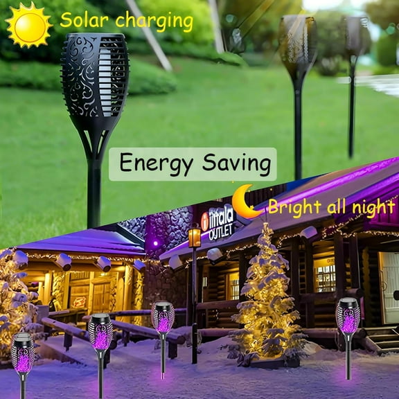 OTGFRF-4 Pack Outdoor Solar Flame Light,Solar Lights Outdoor for Garden Decorations with Flickering Flame,IP65 Waterproof Solar Powered Yard Lights Torch Light for Lawn Patio Pathway (Purple)