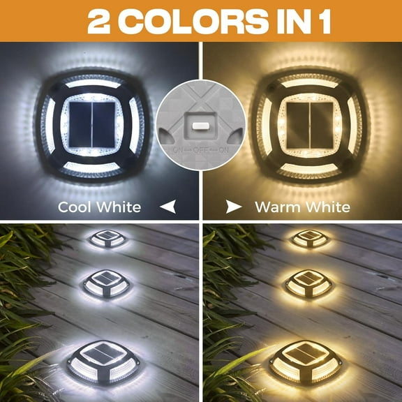 OTGFRF-4 Pack Solar Dock Lights, 2 Color Modes LED Driveway Solar Lights Outdoor, IP67 Waterproof Driveway Marker Deck Light for Warning Step Sidewalk Pathway Deck Garden Stair Yard, Warm/Cool White