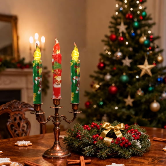 OTGFRF-4 Pcs Short Flameless Taper Candles with Timer Dimmer Real Wax Battery Operated Taper Candles Realistic Flickering LED Candle Electric Candlesticks for Christmas Dining Room Wedding Party