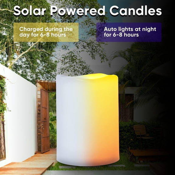 OTGFRF-4"x6" Large Solar Candles Outdoor Waterproof, Dusk to Dawn, Solar Powered Flameless Candles for Outdoor, Lanterns, Set of 2