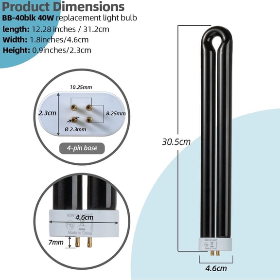 OTGFRF-40-Watt Black Light Replacement Bulb Compatible with Black Flag BB-40WHT BZ-40BLK BZ-40DX BZ-40MAX, U Shape Twin Tube Bulb Indoor Outdoor Light Bulbs for Stinger B4045-4 UVB45, 2 Pack