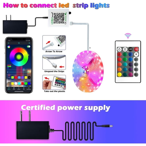 OTGFRF-41FT Led Strip Lights,Long Smart Led Light Strips Music Sync 5050 RGB Color Changing Rope Lights,Bluetooth APP/IR Remote/Switch Box Control Led Lights for Bedroom,Home Decoration,Party,Festiva