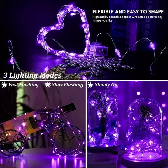 OTGFRF-48 Pack LED Fairy Lights Battery Operated, Mini String Lights Waterproof 7 Feet 20 Led Firefly Starry Lamps for Wedding Party Bedroom Garden Halloween Christmas Decoration Purple