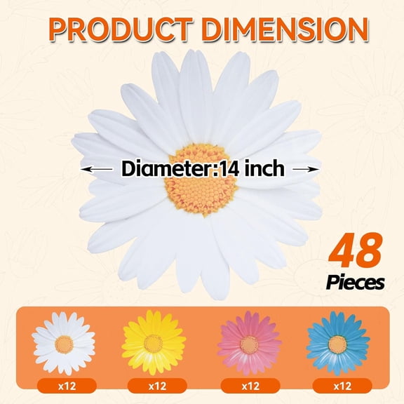 OTGFRF-48 Pieces Daisy Floral Paper Placemats Flower Shaped Disposable Table Mats 14 Inch Round Decorative Place Mats for Wedding Groovy Birthday Party Spring Summer Decor