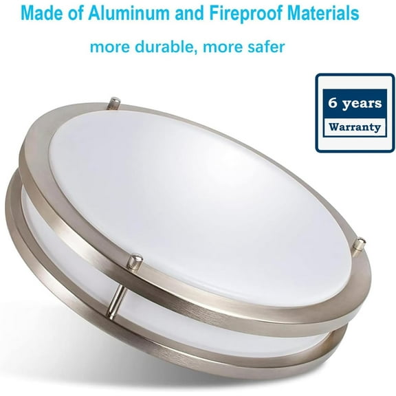 OTGFRF-48W Dimmable LED Ceiling Light Fixture, Flush Mount Light Fixture for Kitchen, Bathroom, Bedroom, Garage, 5000 Lumens, 500W Equivalent, 13.2in, Daylight 5000K, Brushed Nickel