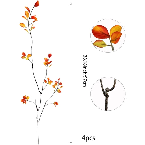 OTGFRF-4PCS Fall Stems Artificial Ficus Branches Filler Fake Ficus Twig Plants 38.2" Fake Leaves Autumn Table Decor Fall Branches for Home Office Party Wedding Centerpieces Decor