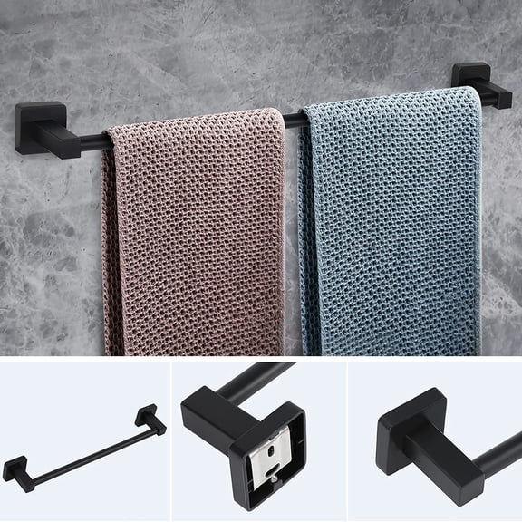 OTGFRF-4Pieces Matte Black Bathroom Racks Set with 24 Inches Towel Bar, Towel Ring, Toilet Paper Holder with Shelf, Wall Mounted Bathroom Accessories Kit,Stainless Steel Bathroom Hardware Set.