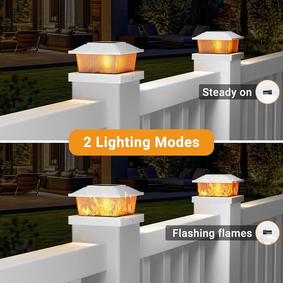 OTGFRF-4x4 Solar Flame Post Cap Lights Outdoor, 4 Pack Flickering Flame Deck Fence Post Lights, Waterproof Solar Powered Lighting Outside Fit 4x4 3.5x3.5 Wooden/Vinyl for Porch Patio Garden