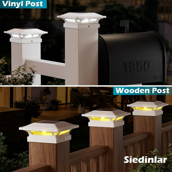 OTGFRF-4x4 Solar Post Cap Lights 16 LEDs 2 Modes 3.5x3.5 4x4 Vinyl Wooden Post Light Waterproof Outdoor for Fence Deck Patio Garden Decor, Warm/Cool White (1 Pack, White)