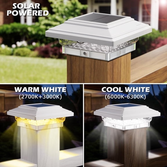 OTGFRF-4x4 Solar Post Lights 50 Lumens 2 Modes, Post Caps Light Outdoor Waterproof for 4x4 Vinyl Wooden Posts, Fence Deck Garden Patio Decor, Warm/White Lighting (White, 6 Pack)
