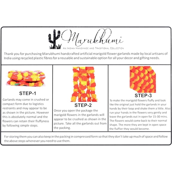 OTGFRF-5 PC - 5 feet Artificial Marigold Flower Garland  Long Strands for Diwali, Wedding & Festive Decoration  Traditional Indian Home Decor