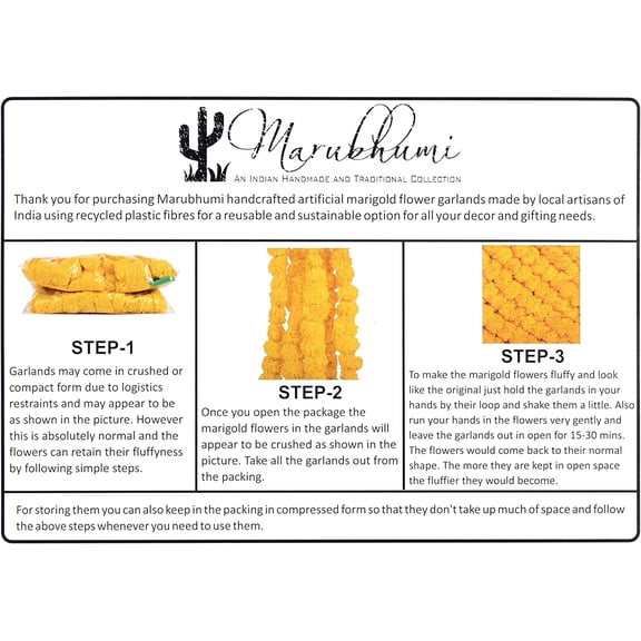 OTGFRF-5 PC - 5 feet Artificial Marigold Flower Garland Long Strands for Diwali, Wedding & Festive Decoration Traditional Indian Home Decor