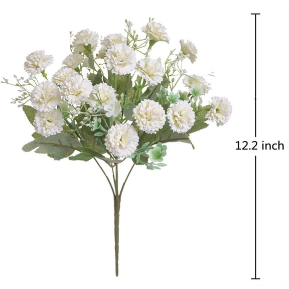 OTGFRF-5 Pack Artificial Flowers Bulk Small Carnation Fake Flower with Stems Silk Carnation Flowers for Outdoors Wedding Home Hotel Decor (White)