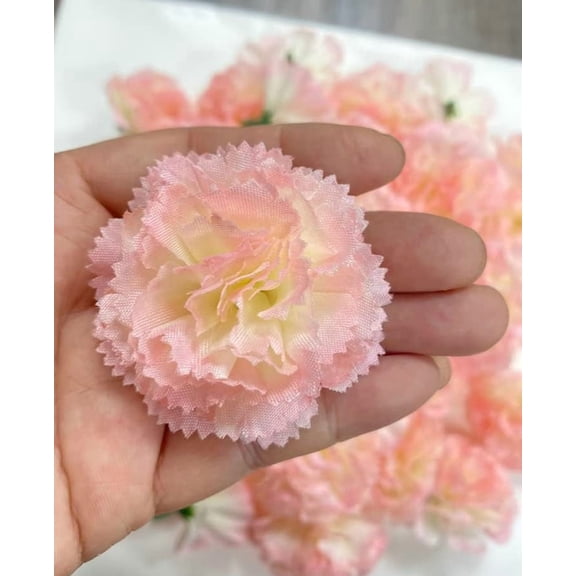 OTGFRF-50 Artificial Silk Carnation Flower Head with Stems Set,Vase Fillers,Marigold Flower Heads for Diwali Decor Day of The Dead Wreath Garland Cake Ornaments,2" Petals Heads (Light Pink)