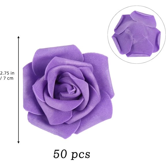 OTGFRF-50 Pcs Artificial Deep Purple Fake Roses Flower Head, Simulated Foam Artificial Fake Roses for DIY Wedding Party Home Decoration Baby Shower Outdoor Party Stemless Roses