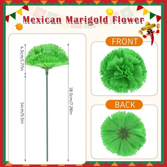OTGFRF-50 Pcs Artificial Marigold Flower Day of The Dead Decorations Ofrenda Decorations Dia De Los Muertos Flowers Indian Party Supplies for Backdrop Floral with Stems DIY Garland