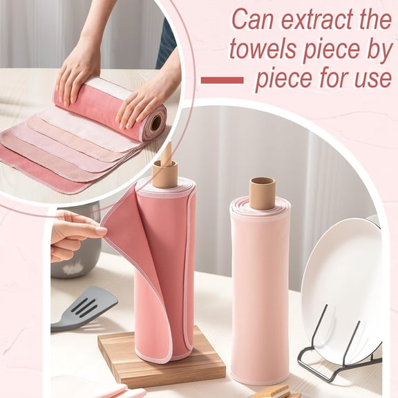 OTGFRF-50 Pcs Reusable Paper Towels Paperless Reusable Cotton Cloths Toilet Absorbent Washable Paper Towels with Roll Kitchen Dishcloth for Kitchen Paperless Dishcloths(Gradient Pink)