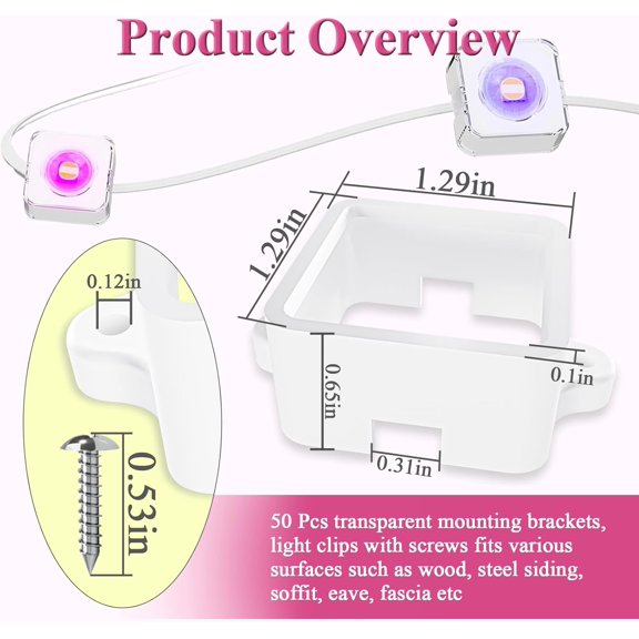 OTGFRF-50 Pcs White Mounting Brackets, Light Clips W/Screws, Fits Govee RGBIC LED Permanent Outdoor LED Lights Non-Pro/Original H705, Elite Version H805, for Various Surfaces like Wood, Steel Siding