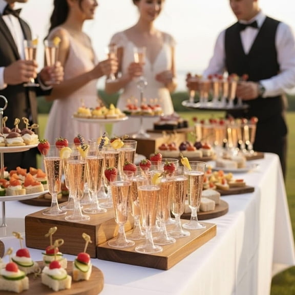 OTGFRF-50 Plastic Champagne Flutes 5oz with Silver Glitter - Sturdy & Reusable - Cocktails, Prosecco, Mimosa - Toasting Glasses for Birthdays, Weddings, Christmas, BBQ & Parties