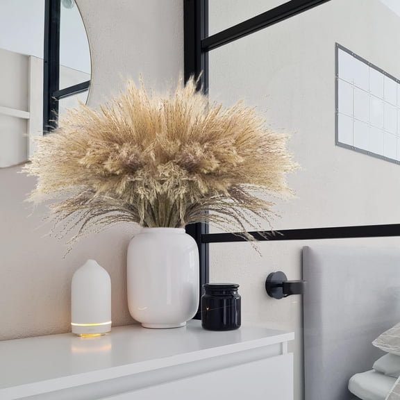 OTGFRF-500Pcs Natural Dried Pampas Grass Plume 17inch Tall Dried Flowers Bulk Reed Dried Plants for Wedding Flower Arrangements Farmhouse Wreath Door Centerpiece Home Dcor Brown