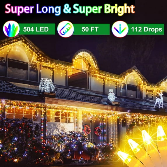 OTGFRF-50FT 504 LED Outdoor Christmas Lights - 112 Ice Drops, 12 Pro ...