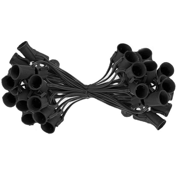 OTGFRF-50FT C9 Light String Christmas Stringer, E17 Light Sockets 12" Spacing, C9 Stringer Set Black Outdoor String Light Strand for Wedding Patio Event Lighting Decor, Black Wire