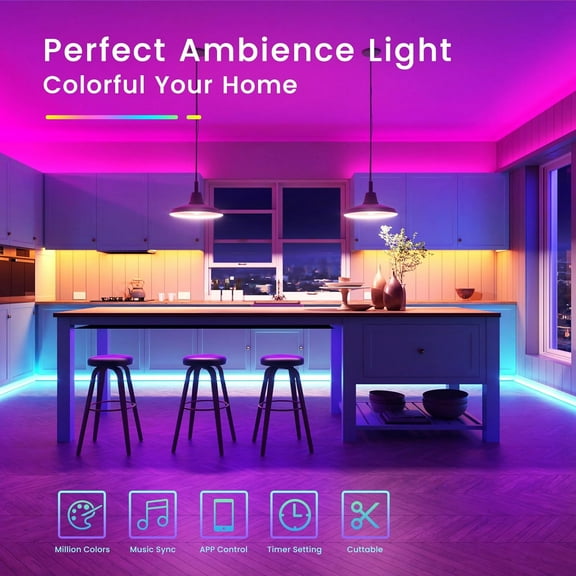 OTGFRF-50ft Bluetooth LED Strip Lights, Music Sync 5050 LED Light Strip RGB Color Changing LED Lights Strip with Phone Remote, LED Lights for Bedroom Kitchen TV Party TIKTOK DIY (APP+Remote +Mic)