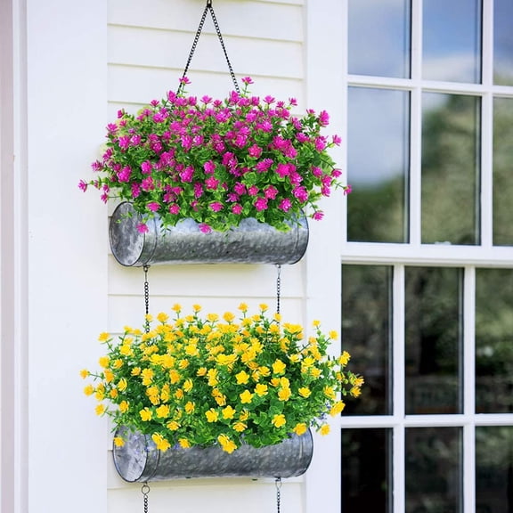 OTGFRF-6 Bundles Outdoor Artificial Flowers UV Resistant Fake Boxwood Plants, Faux Plastic Greenery for Indoor Outside Hanging Plants Garden Porch Window Box Home Wedding Farmhouse Decor (Magenta)