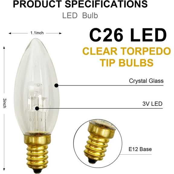 OTGFRF-6 Pack 3V C26 LED Replacement Light Bulbs, E12 Candelabra Base LED Christmas Light Bulbs for Battery Operated Window Candles Lamps
