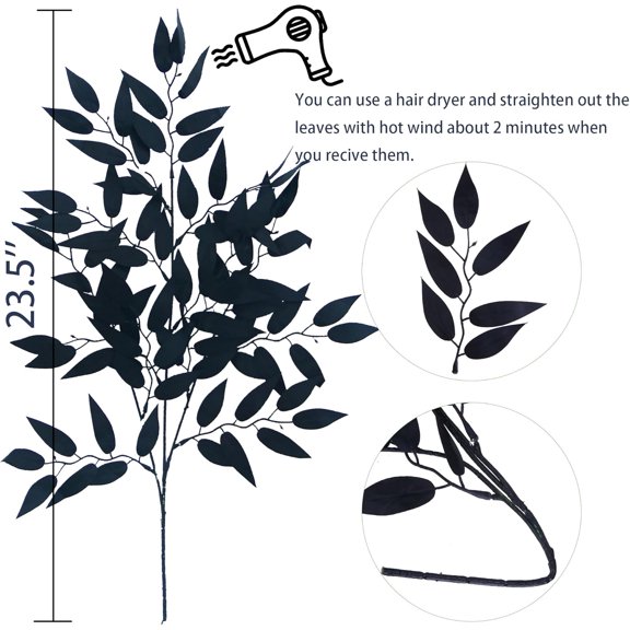 OTGFRF-6 Pack Artificial Black Italian Ruscus Stems 23.5'' Faux Halloween Leaf Bouquet for Vase Fireplace Table Centerpiece Decor
