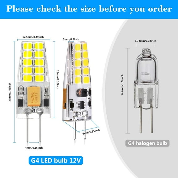 OTGFRF-6 Pack G4 LED Bulb 12V AC/DC 2.5W Equivalent 30W T3 Bi-Pin Base 6000K Cool Daylight White G4 Light Bulbs 300 Lumens 360Beam Angle for Chandelier, Table lamp, Outdoor Landscape Lighting
